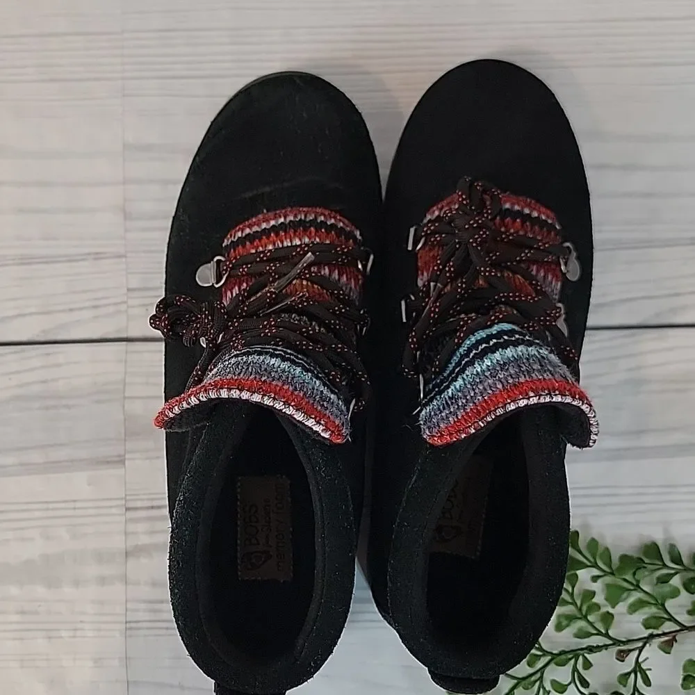 Bobs By Skechers Black Suede Ankle Boots with Multicolor Knit Accents Size 6 - Picture 5 of 9